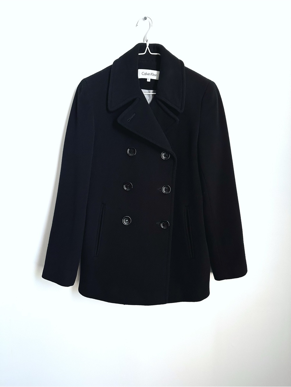 Calvin Klein Black Double-Breasted Pea Coat Size P2 Brand new